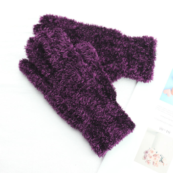 Wholesale Gloves Feather Yarn Solid Color Plush Warm JDC-GS-QinS001