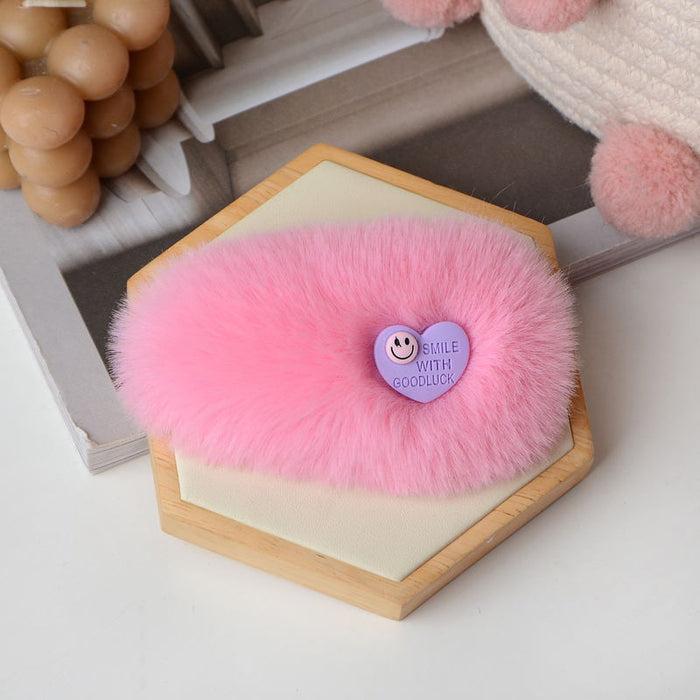 Wholesale Hair Clips Faux Rex Rabbit Fur Plush Cute Peach Heart MOQ≥2 JDC-HC-YEYE001