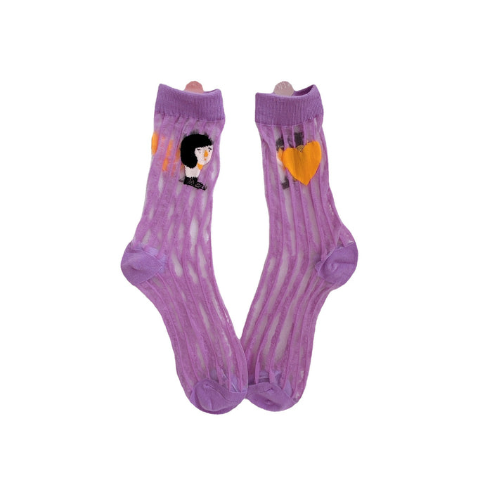 Wholesale AB surface glass silk socks thin cartoon breathable JDC-SK-XQQ002