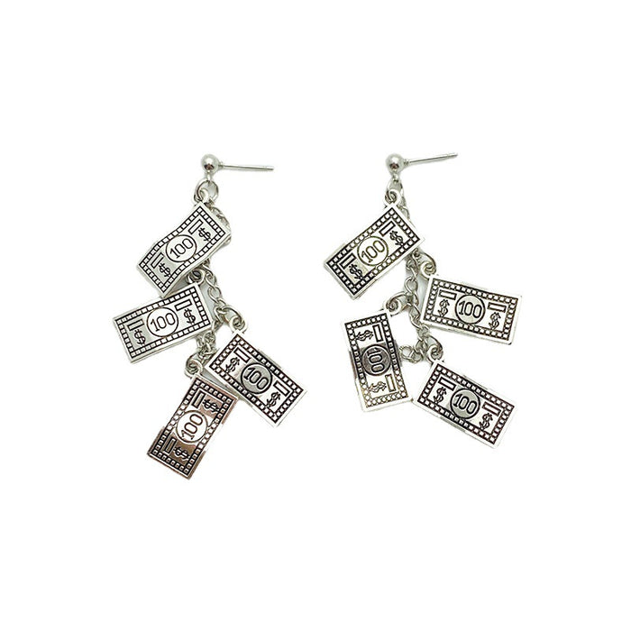 Wholesale Earrings Alloy Dollar Bill Tassel Pendant Stud Earrings MOQ≥2 JDC-ES-MAON007