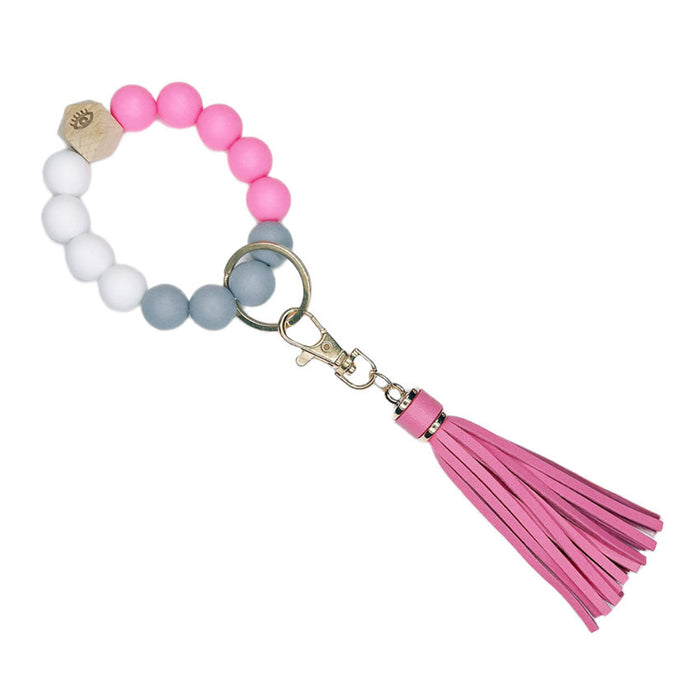 Wholesale Silicone Beaded Leather Tassel Wrist Keychain JDC-KC-WuoD020