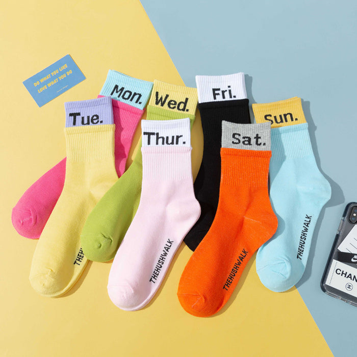 Wholesale Socks Cotton Fake Two Week Alphabet Socks JDC-SK-DRan010