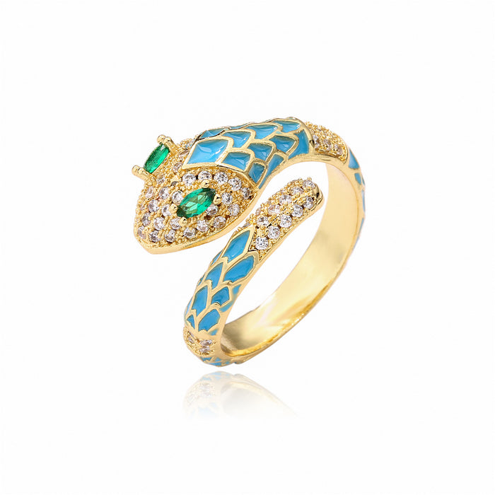 Wholesale Zircon Snake Copper Adjustable Ring JDC-RS-AG353