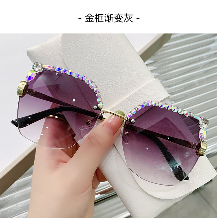 Wholesale rimless cut edge women's diamond sunglasses JDC-SG-ZhanH001