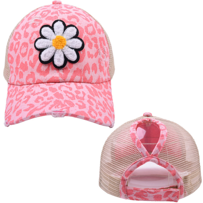 Wholesale Leopard Print Ponytail Baseball Cap Sports Shade Breathable Cap MOQ≥2 JDC-FH-WenR012