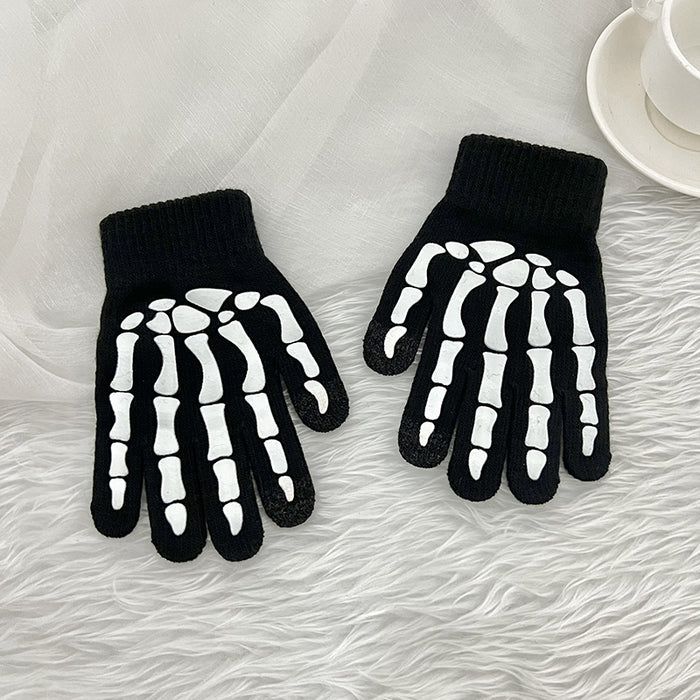 Wholesale Gloves Acrylic Halloween Black Glow in the Dark Skull Bone Claws JDC-GS-YWHY001