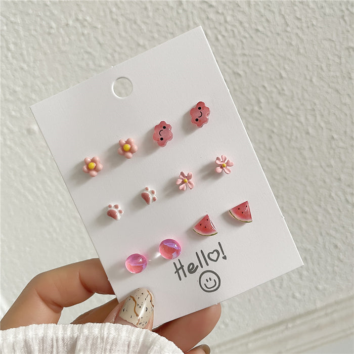 Wholesale crystal cute sweet earrings ceramic JDC-ES-Zhuji002