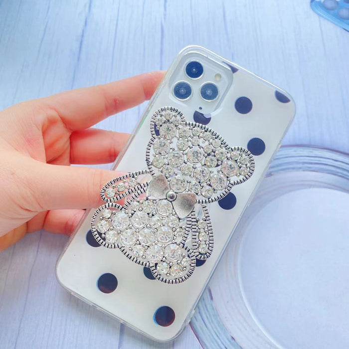 Wholesale Grip TPU Diamond Encrusted Diamond Bear MOQ≥2 JDC-PS-HWei002