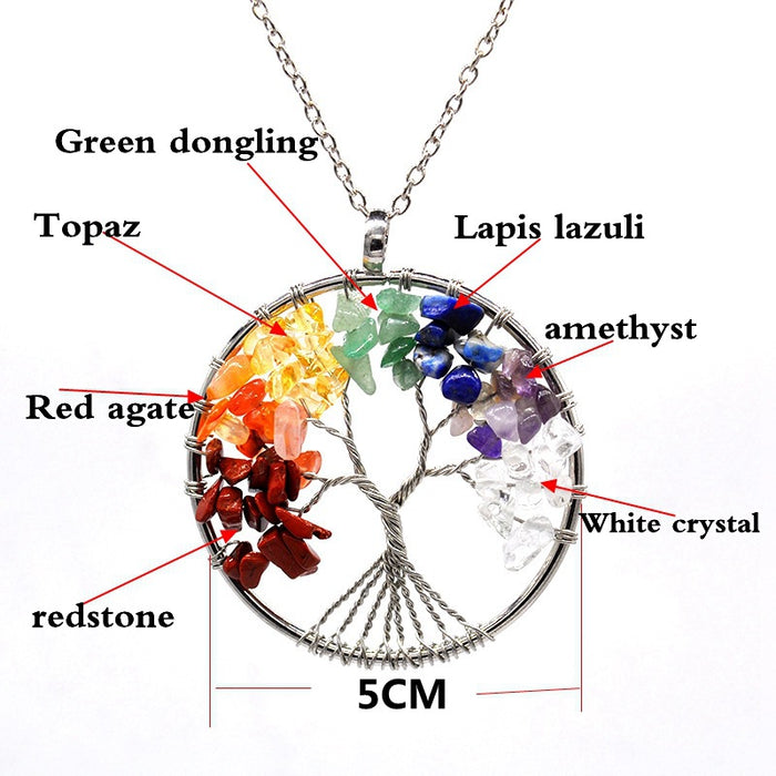 Wholesale 7 Colors Natural Crystal Gravel Tree of Life Necklace MOQ≥2 JDC-NE-Xinyue001