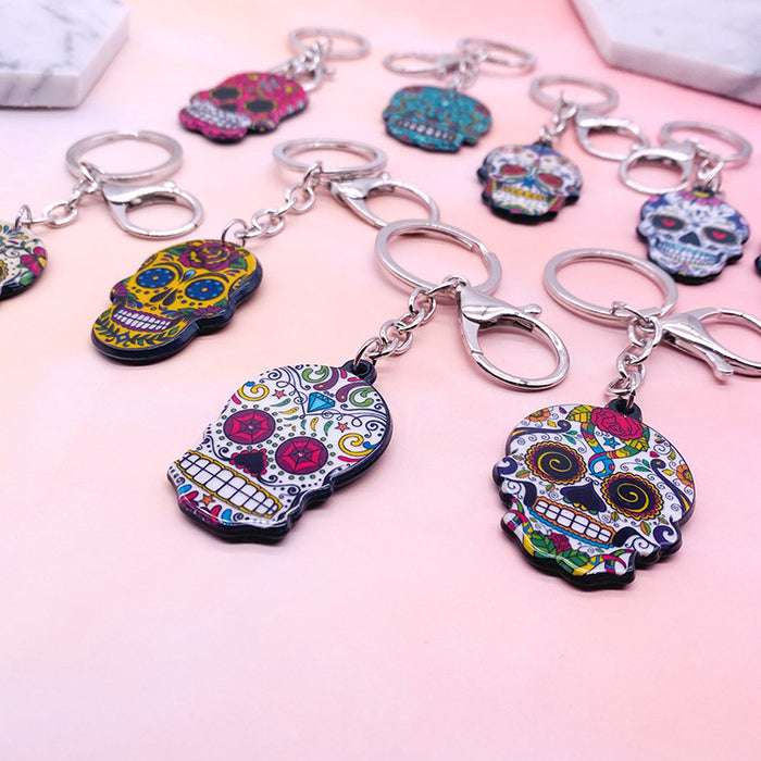 Wholesale Acrylic Flower Skull Plastic Keychain JDC-KC-LYan002