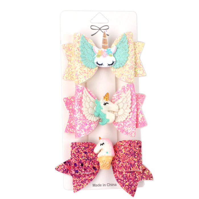 Wholesale hairpin plastic kids bow unicorn JDC-HC-Danzuo046