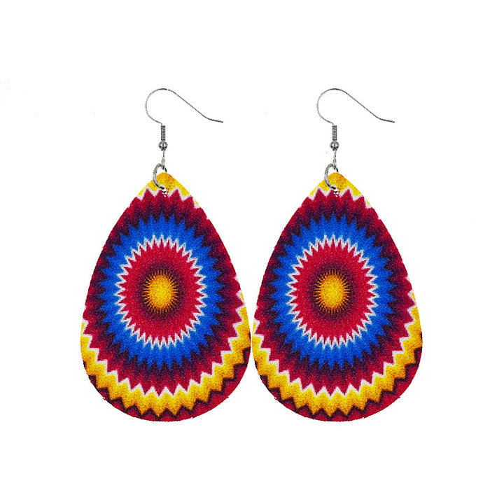 Wholesale Tie Dye Mandala Flower Leather Earrings JDC-ES-dih007