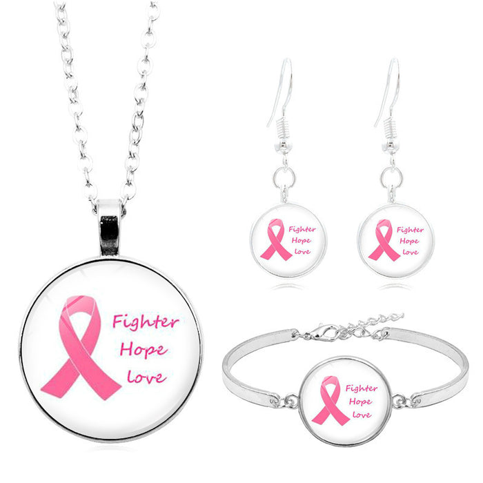 Wholesale breasts ái pink ribbon logo necklace set JDC-BT-XuS008