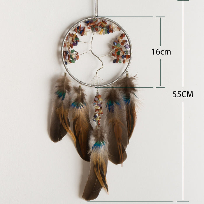 Wholesale Colorful Crystal Stone Life Tree Feather Dreamcatcher MOQ≥2 JDC-DC-MYing002