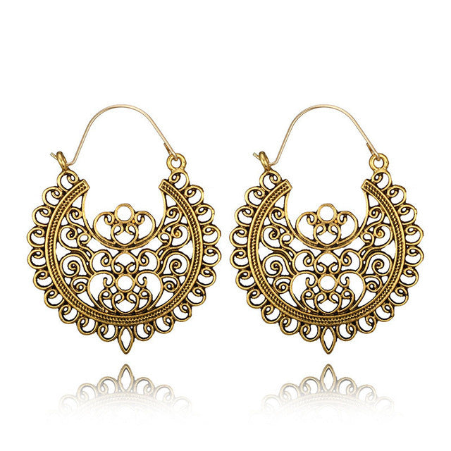 Wholesale hollow pattern ethnic style personality mandala flower earrings JDC-ES-Tjie001