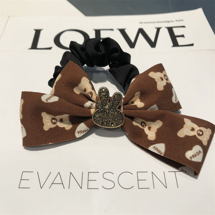 Wholesale Hair Scrunchies Fabric Bunny Bear Print Bow MOQ≥2 JDC-HS-Ruichong001