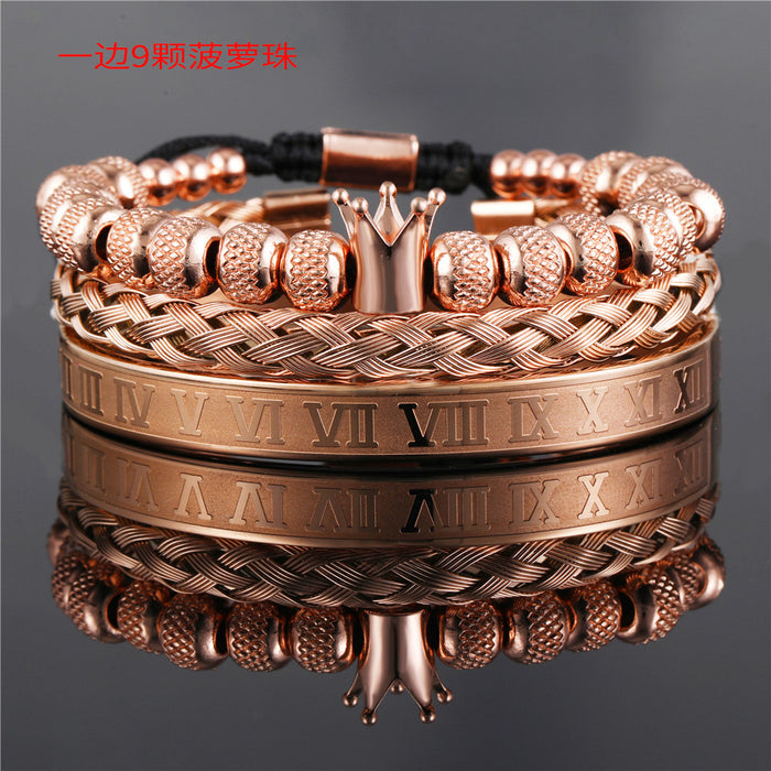 Wholesale Vintage Crown Braided Bracelet Roman Letter Stainless Steel JDC-BT-ZhuJ004