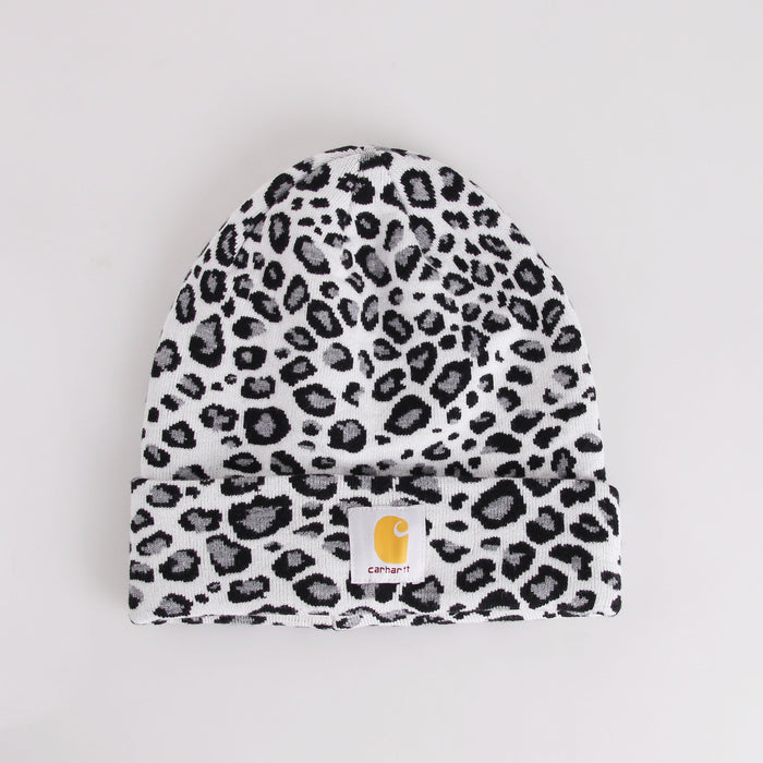 Wholesale Hat Acrylic Warm Leopard Jacquard Fabric Label Knit Cap (F) JDC-FH-XRong016