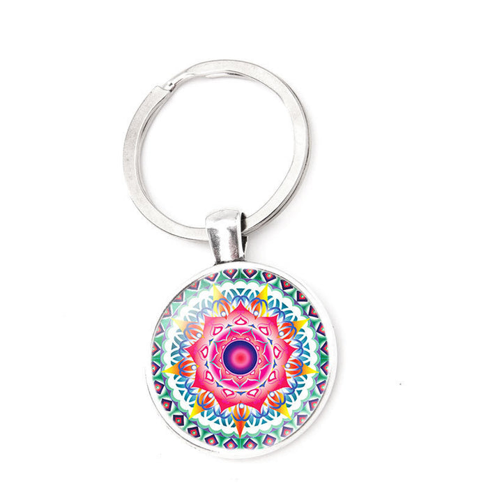 Wholesale Keychains Alloy Indian Religion Mandala Flower Time Gem MOQ≥2 JDC-KC-XinT003