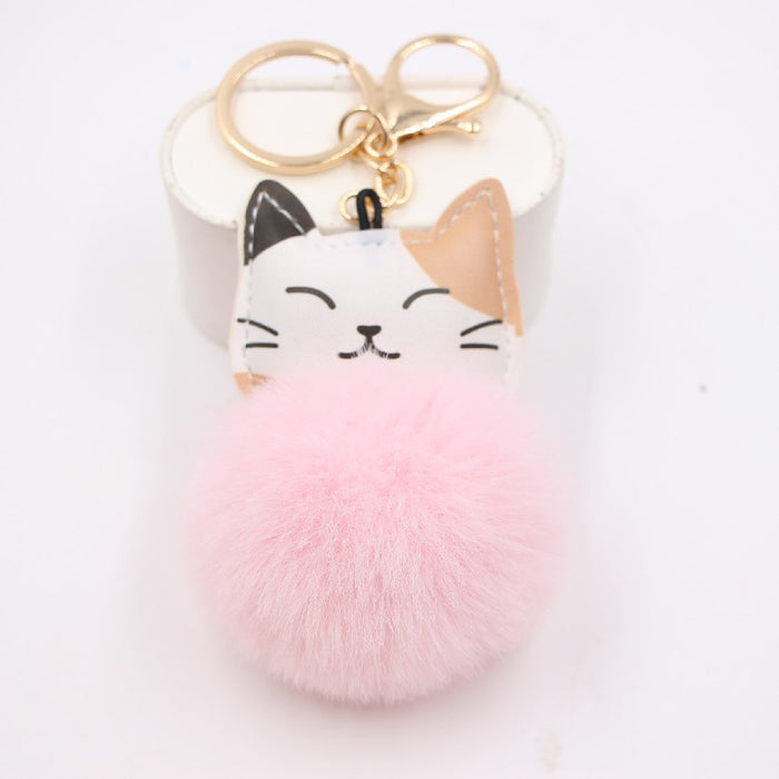 Wholesale Keychain Leather Plush Cute Cat Pendant JDC-KC-Zuge072