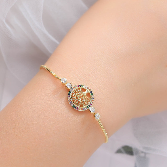 Wholesale Bracelet Copper Zircon Tree of Life Adjustable MOQ≥2 JDC-BT-mingY004