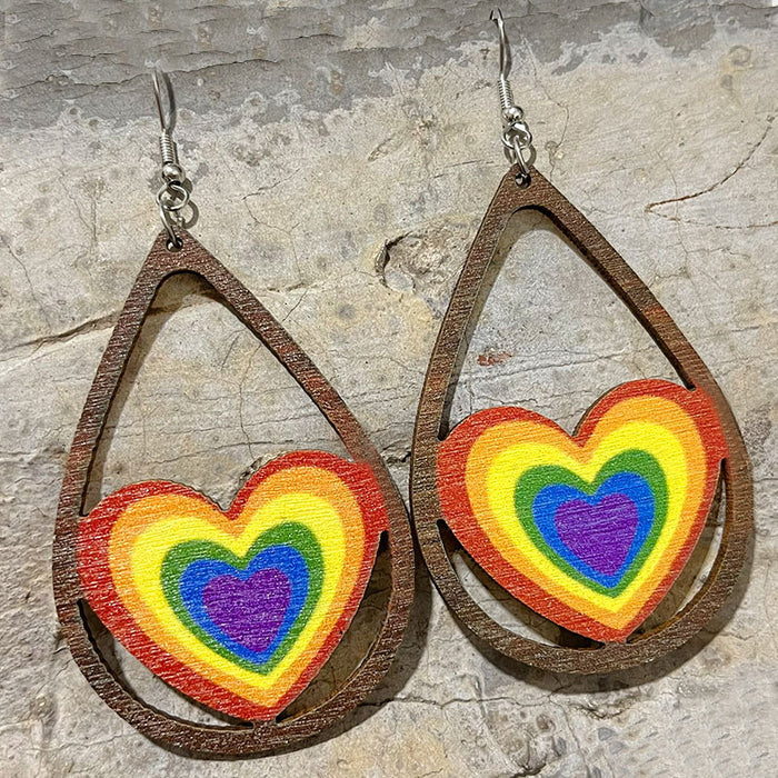 Wholesale Earrings Wooden Rainbow Love Heart Valentine Butterfly 2 Pairs JDC-ES-HeYi088