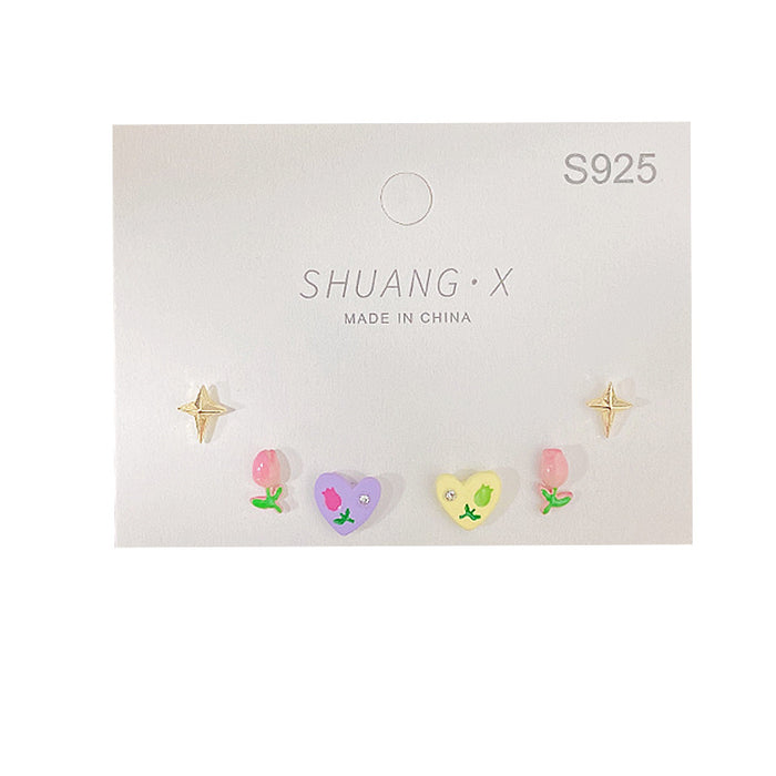 Wholesale Color Tulip Stud Earrings Sweet Contrast Color JDC-ES-shuangx004