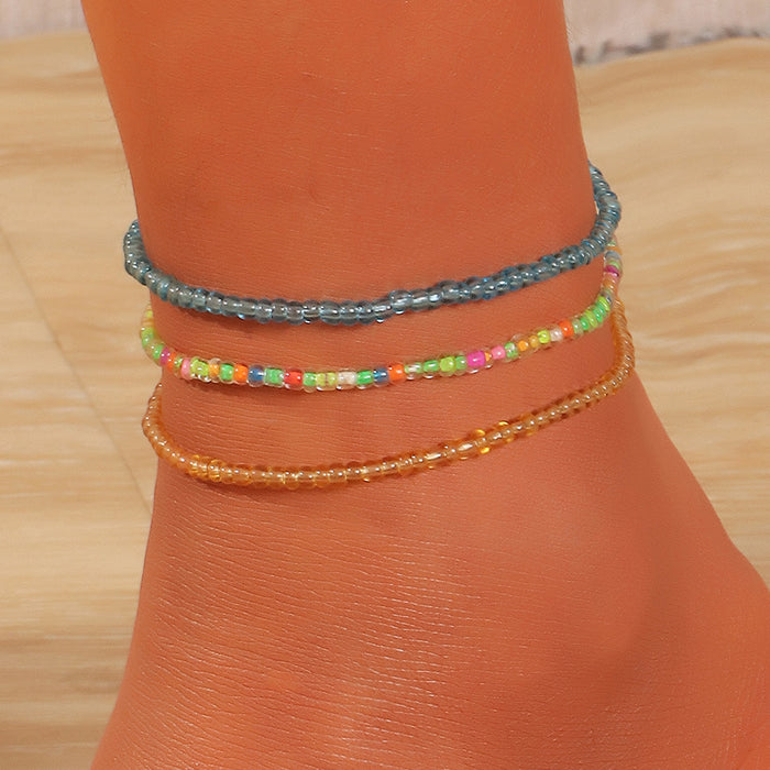 Jewelry WholesaleWholesale Simple Trend Transparent Color Rice Bead Anklet Stretch JDC-AS-NZ016 Anklets 奈珠 %variant_option1% %variant_option2% %variant_option3%  Factory Price JoyasDeChina Joyas De China