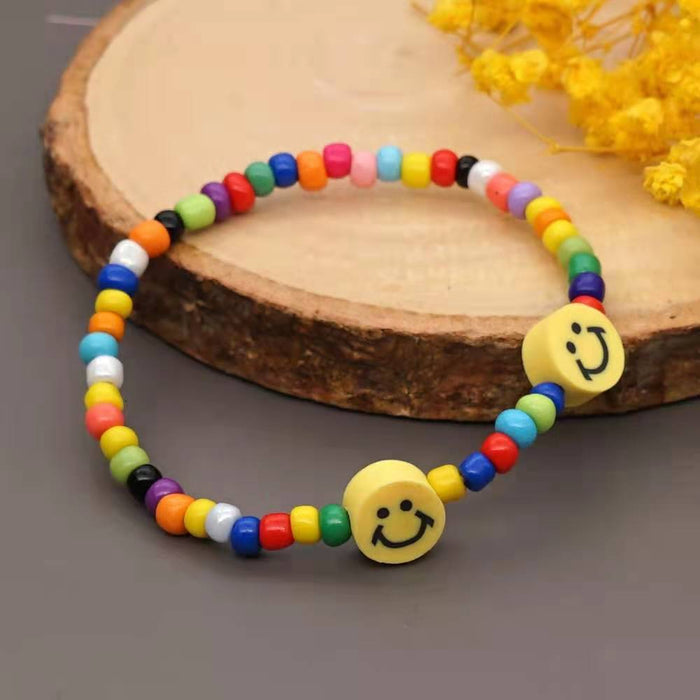 Wholesale Rice Beads Bohemian Soft Pottery Smiley Bracelet JDC-BT-KuangD003