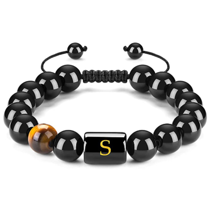 Wholesale Natural Black Onyx Stone Bracelet Men's 26 Letters Purely Handmade JDC-BT-YinY020