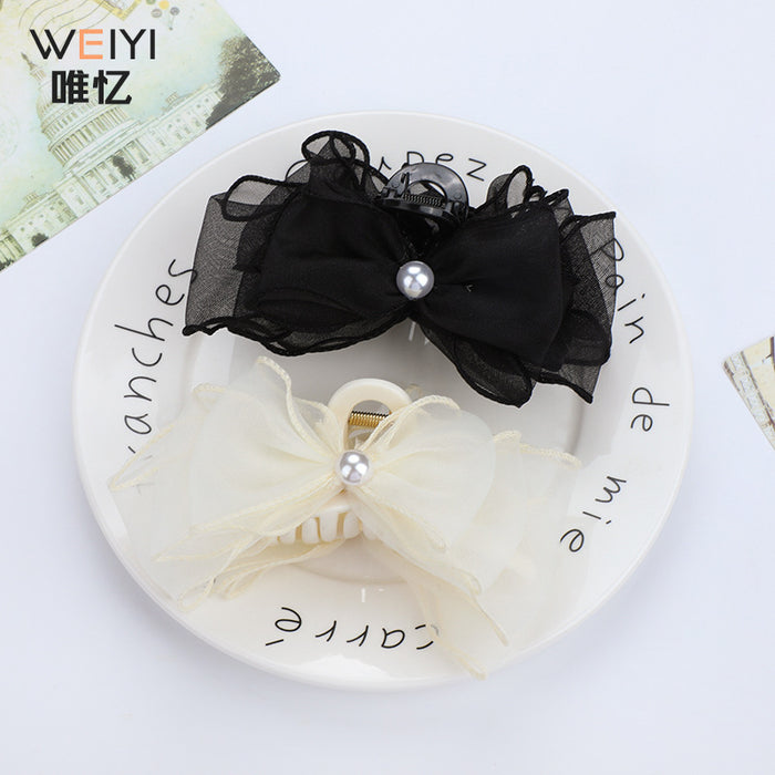 Wholesale hairpin mesh black and white mesh bow JDC-HC-MDL002