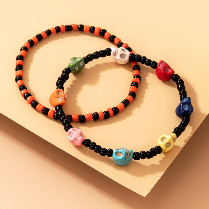 Wholesale Earring Alloy Halloween Skull Color Rice Bead Bracelet Earrings JDC-ES-MOM018