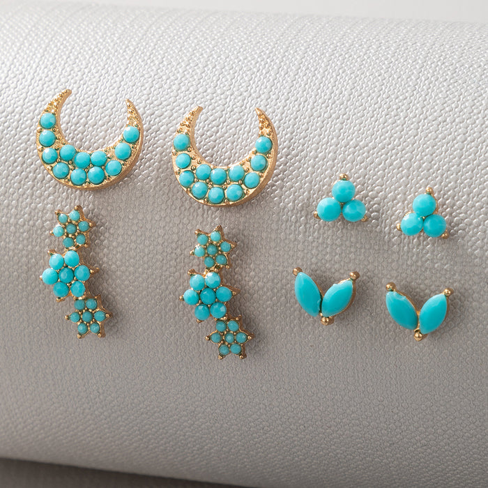 Wholesale alloy moon flower blue set earrings MOQ≥2 JDC-ES-lingg003