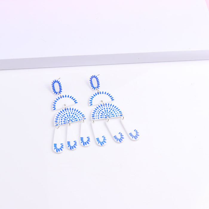 Wholesale blue and white porcelain series simple acrylic print earrings MOQ≥2 JDC-ES-DUAI018