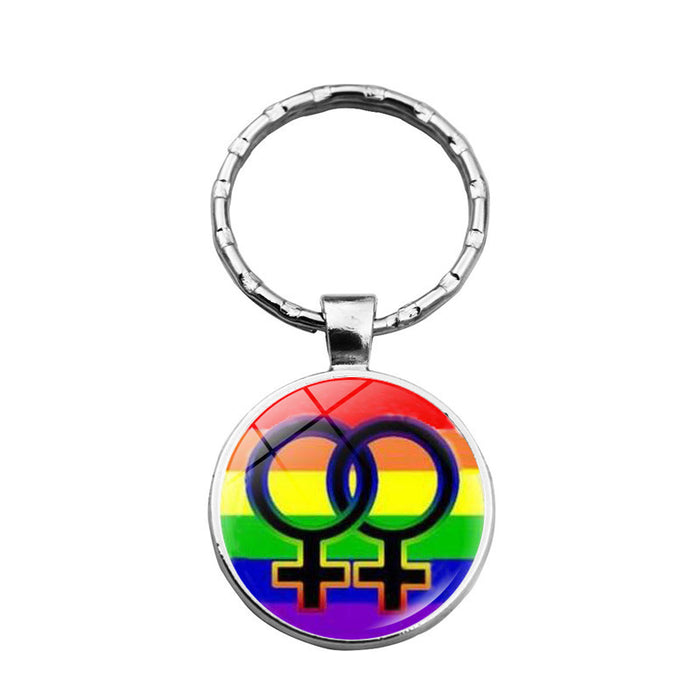 Wholesale LGBT Pride Day Alloy Glass Gemstone Keychain JDC-KC-XuS020