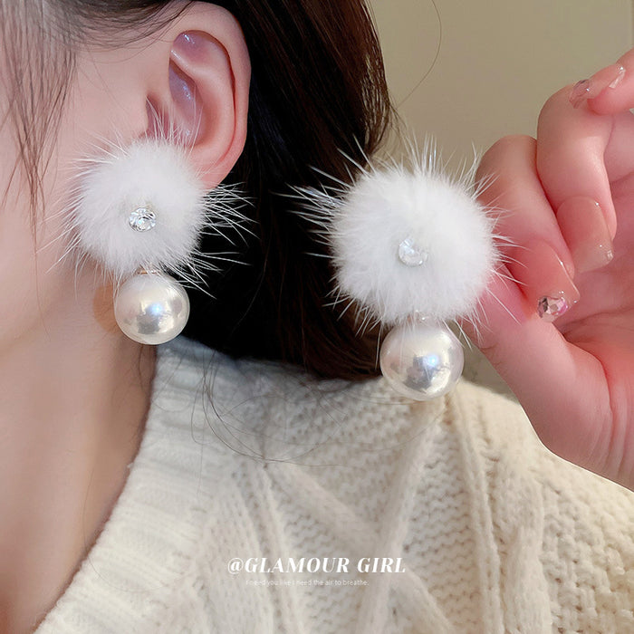 Wholesale Earrings Plush Diamond Pearl Fur Balls JDC-ES-BY329