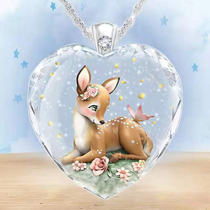 Wholesale Butterfly Flower Fawn Heart Glass Alloy Necklace MOQ≥2 JDC-NE-ZiB024