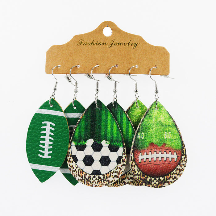 Wholesale Earrings Leather Football Basketball Ball Shape 3 Pairs Set MOQ≥2 JDC-ES-CCP001