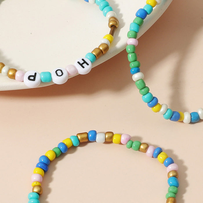 Wholesale Ethnic Color Rice Bead Letter Bracelet Set JDC-BT-D117