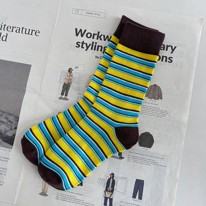 Wholesale Socks Cotton Contrast Stripes MOQ≥5 JDC-SK-YouS005