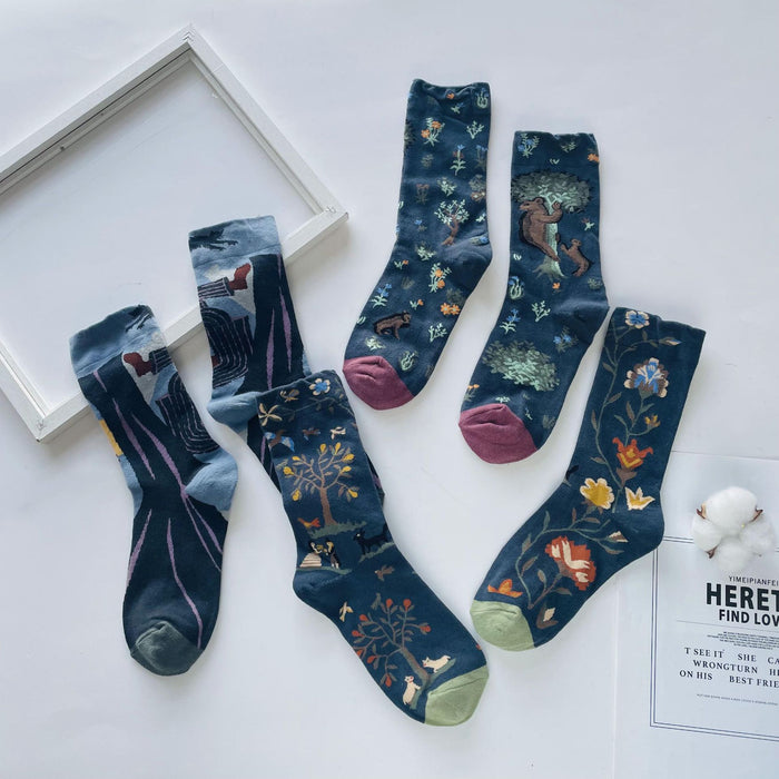 Wholesale literary abstract oil painting socks AB surface socks JDC-SK-XinH013