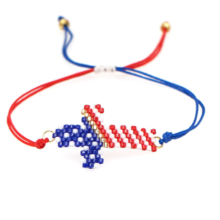 Wholesale 4th of July Independence Day American Flag Beaded Pure Hand Woven Bracelet JDC-BT-GBH093