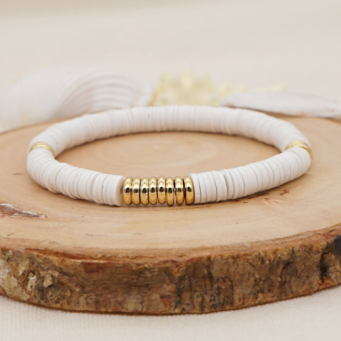 Wholesale Ethnic Style Stainless Steel Gold Plated Spacer Bracelet White Clay bead bracelet  JDC-BT-YuX001