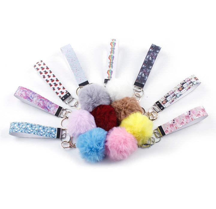 Wholesale Keychains Metal PU Leather Fur Ball Lanyard MOQ≥5 JDC-KC-TMao003