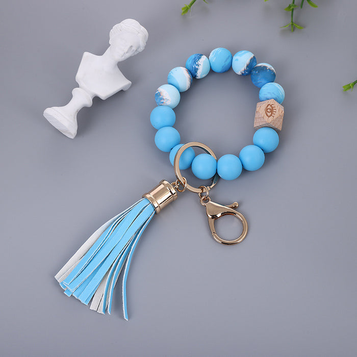 Wholesale Keychains Silicone Wooden Beads Alloy Leopard Print Bracelet JDC-KC-MaoL003