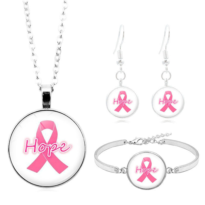 Wholesale breasts ái pink ribbon logo necklace set JDC-BT-XuS008