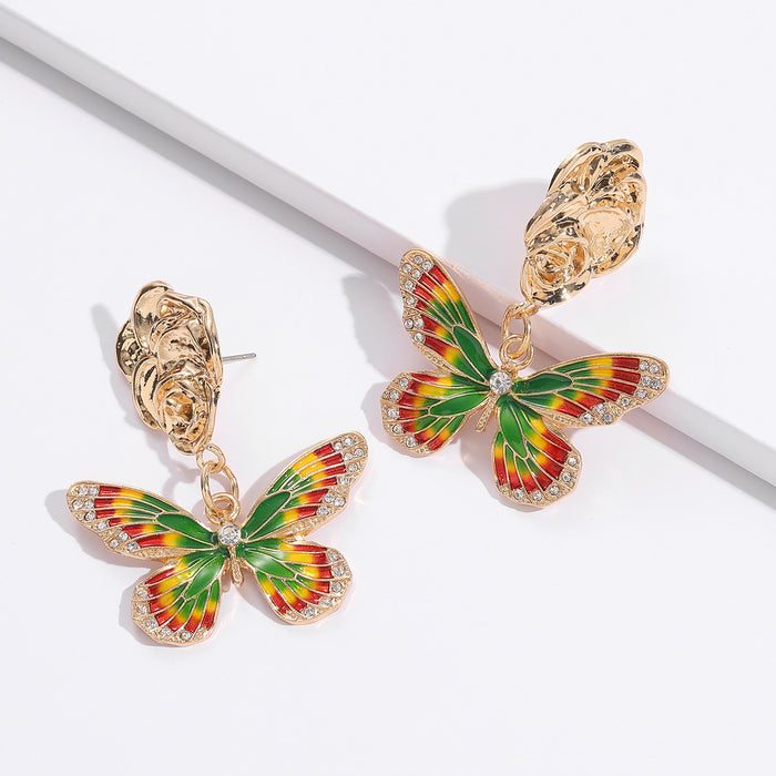 Wholesale Earrings Alloy Rhinestones Color Block Butterfly JDC-ES-JUYAO015