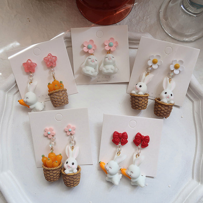 Wholesale 925 Silver Needle Cute Eating Radish Rabbit Resin Earrings JDC-ES-XNWE007