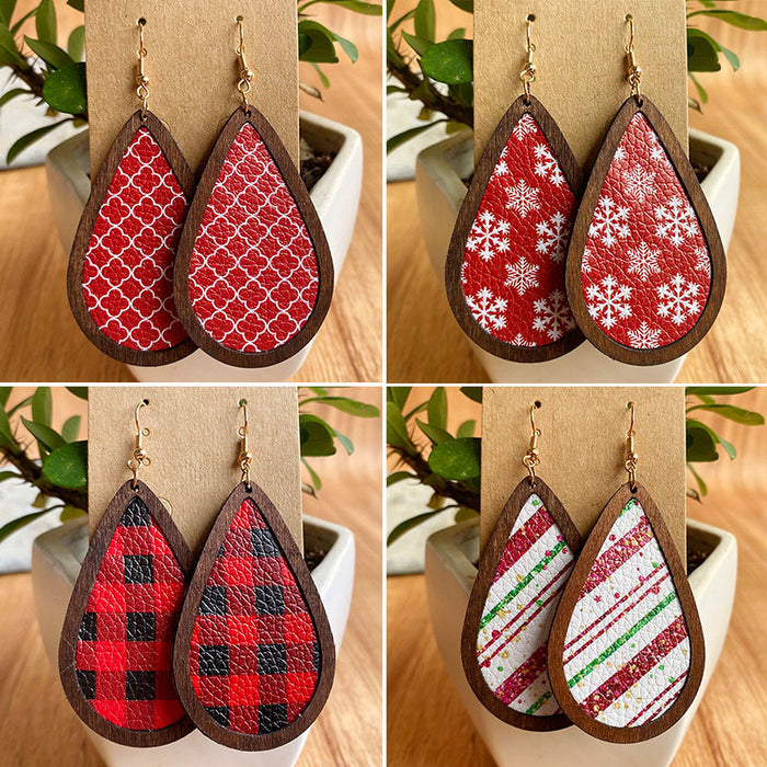 Wholesale Earrings Wooden Lychee Pattern Retro Plaid Snowflakes 2 Pairs JDC-ES-HeYi071