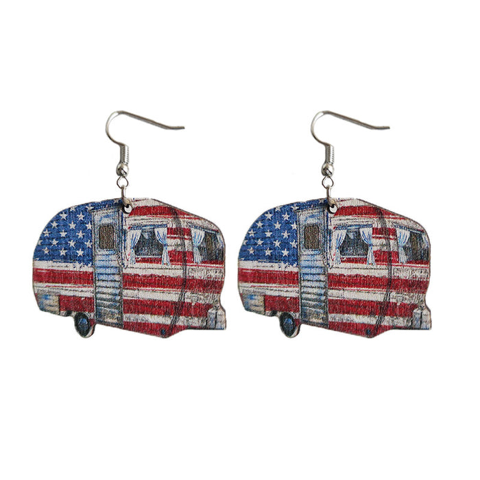 Wholesale Earrings Wooden American Flag Leopard Print Small Flowers 3 Pairs JDC-ES-Heyi051